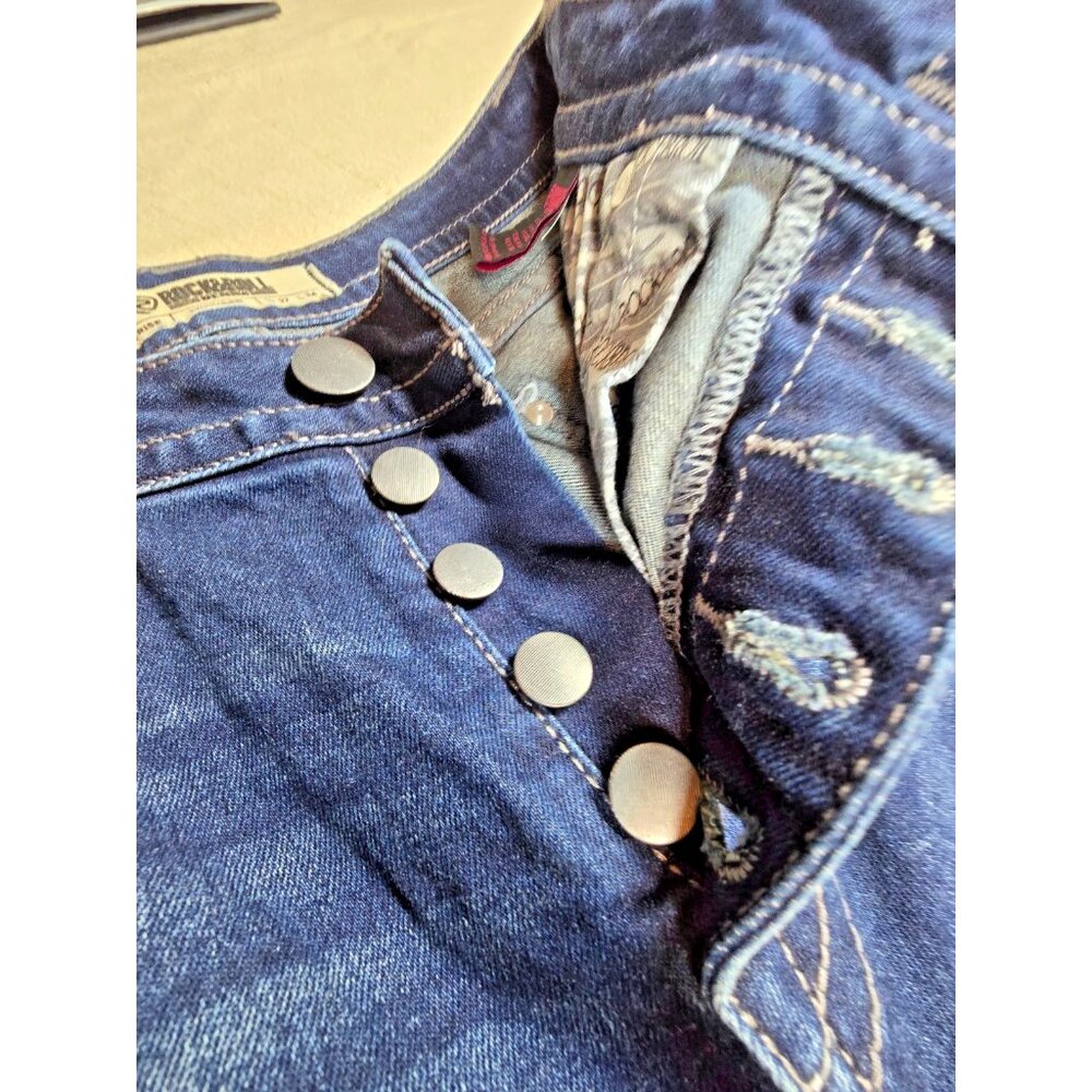 Rock & Roll Denim High Rise Trouser Flare Jeans Womens 27x34 Button Fly Stretch - Picture 2 of 16